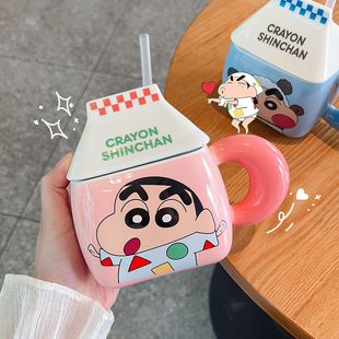 蜡笔小新儿童水杯家用陶瓷马克杯大容量杯子可爱早餐杯牛奶咖啡杯
