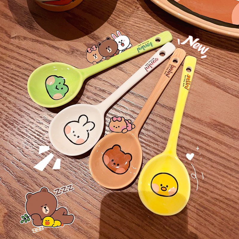 布朗熊陶瓷勺子家用儿童喝汤勺