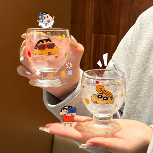 蜡笔小新啤酒杯高颜值玻璃杯家用杯子酒杯烧酒杯小酒杯果汁饮料杯