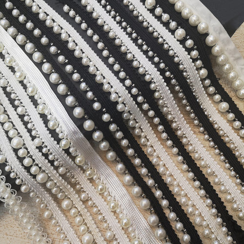 窗帘珠子装饰衣领袖口珍珠花边手工钉珠花边配饰复古服装蕾丝辅料