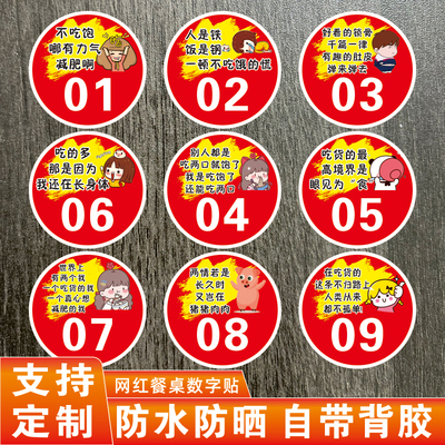 网红餐桌数字贴PVC创意趣味搞笑桌号贴餐桌贴防水防油烧烤店火锅店饭店桌牌号码贴大排档圆形数字编号贴纸