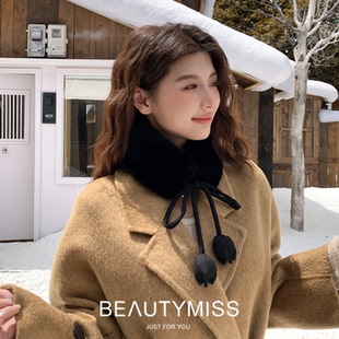 郁金香配大衣毛领黑色毛绒围脖加厚防寒小围巾女装饰保暖系颈围领