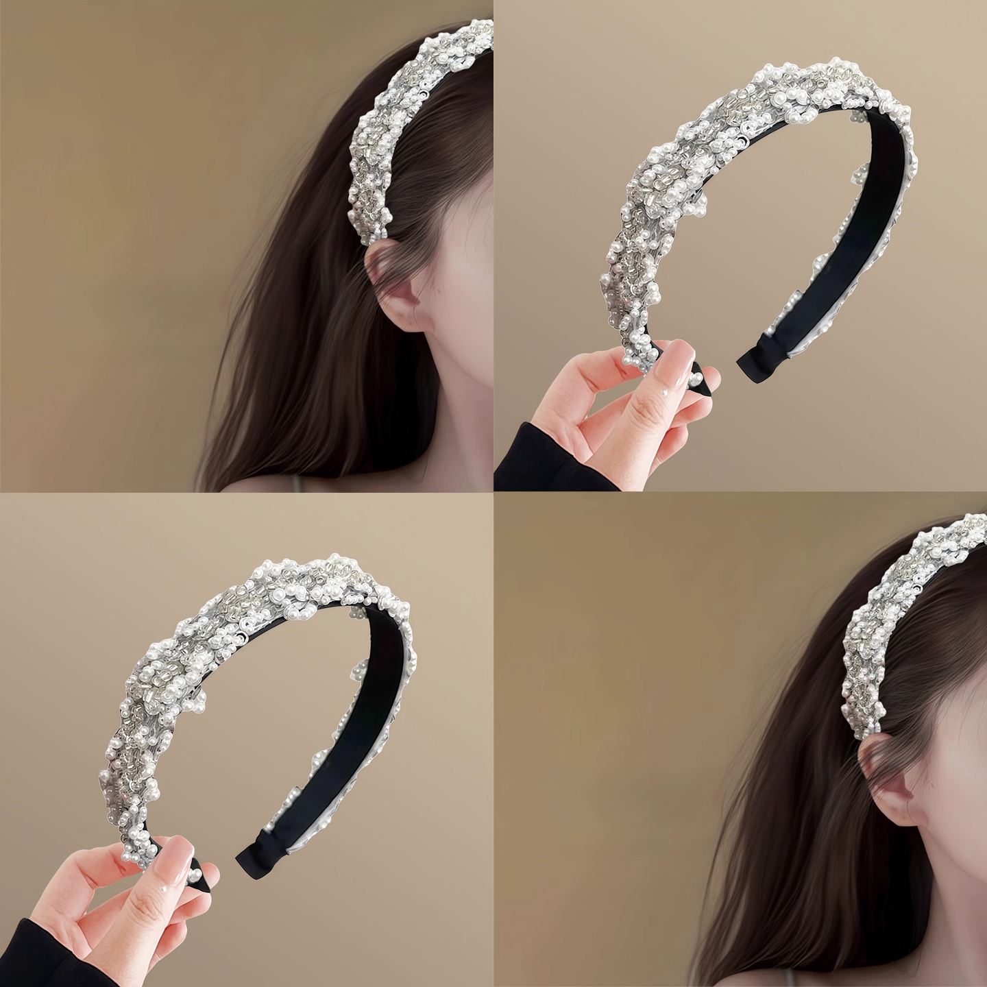 珠串云朵~复古宽边珍珠亮片发箍