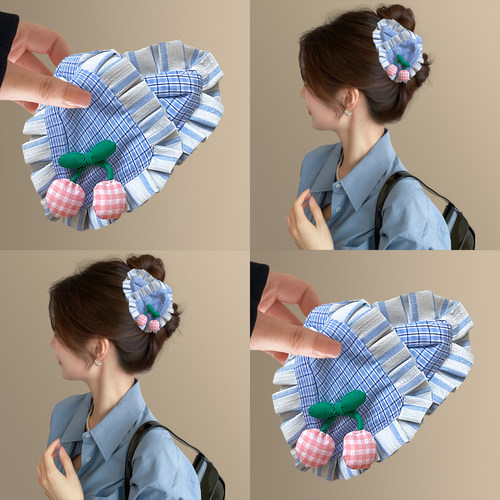 韩系甜美格纹发夹三角抓夹