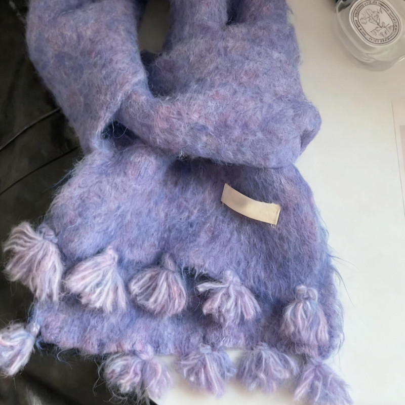 糯叽叽~紫色流苏仿羊绒围巾女秋冬季高级感显白保暖百搭护颈围脖