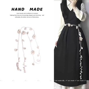 毛线针织玫瑰花腰绳手工编织腰链穿搭装饰配裙子新品收腰显瘦腰带