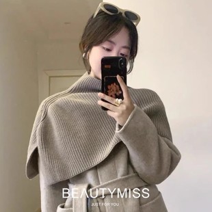 针织高领套头围脖女款2026新款披肩外搭大衣外套叠穿围巾一体保暖