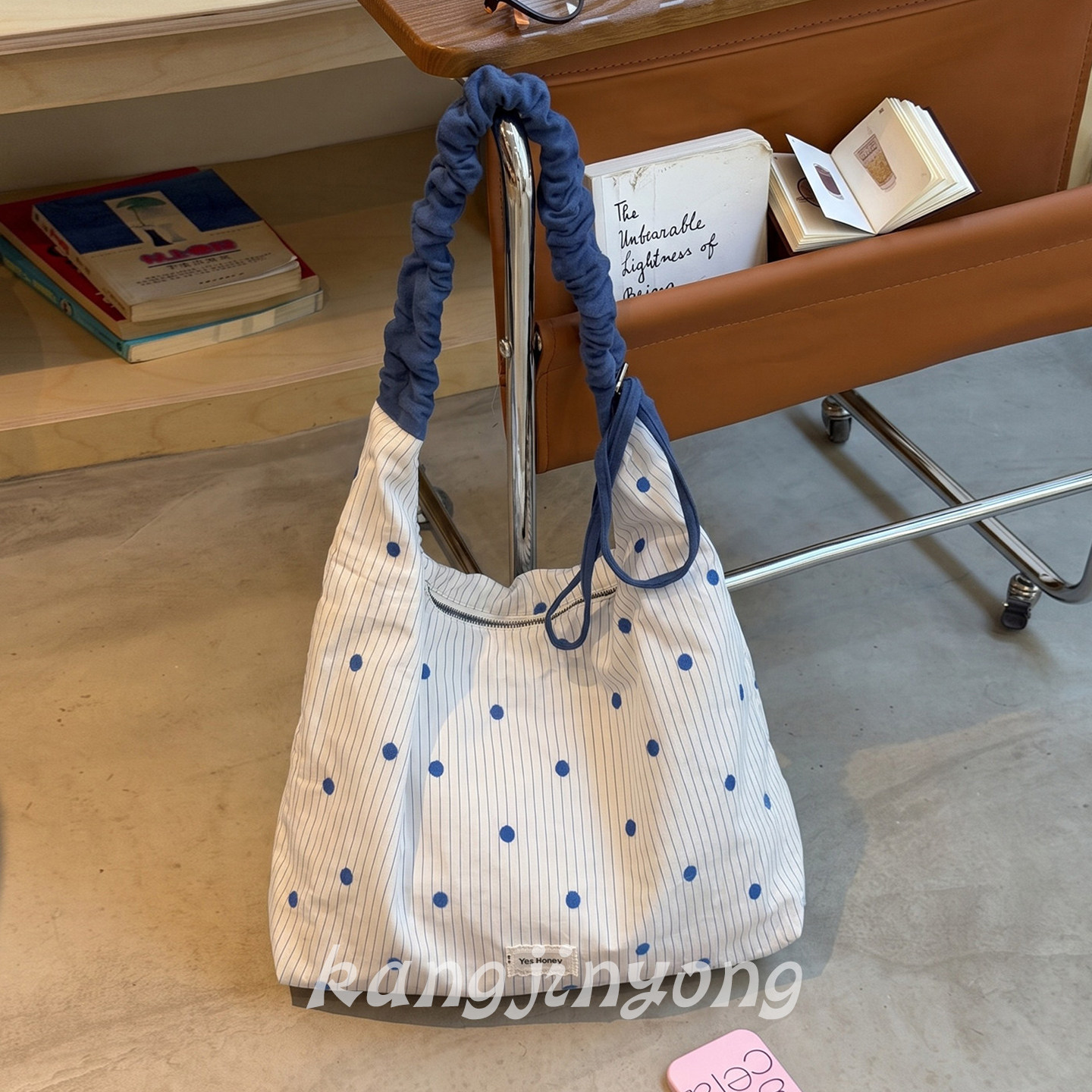 韩系慵懒风波点条纹帆布包女