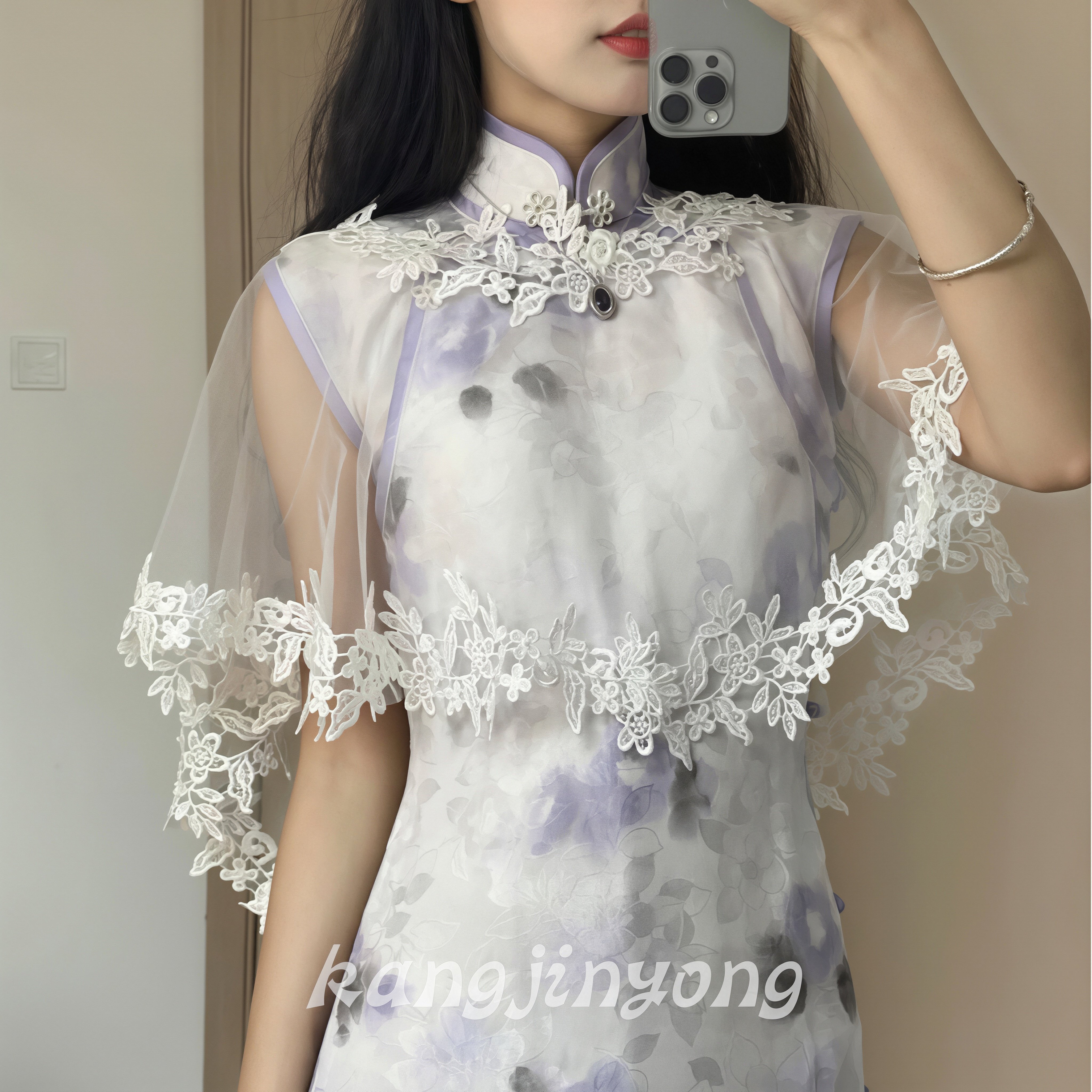 新中式蕾丝花边网纱披肩巨温柔!