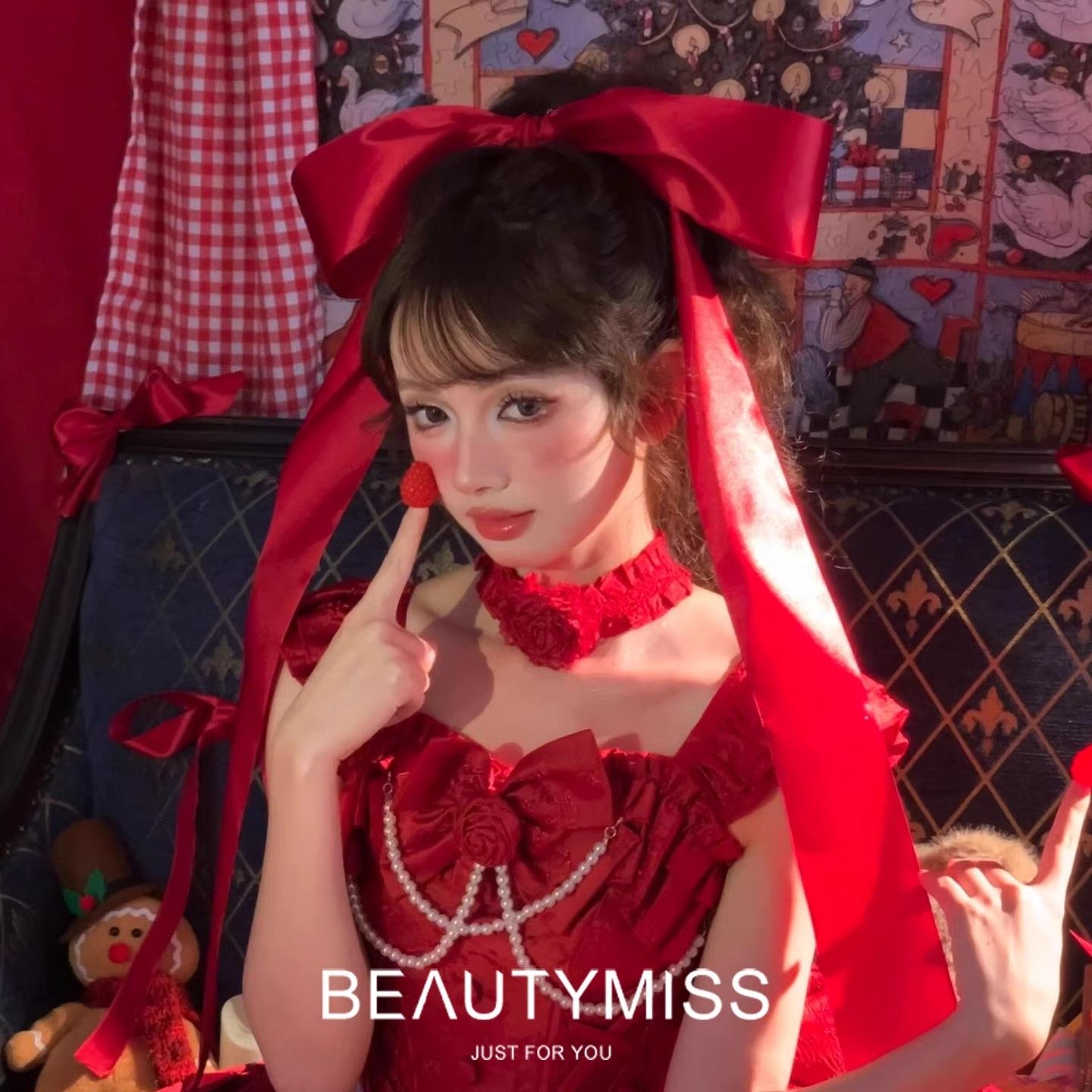 红色飘带超大蝴蝶结圣诞发夹节日拍照装扮配饰2025新款发饰盘发器