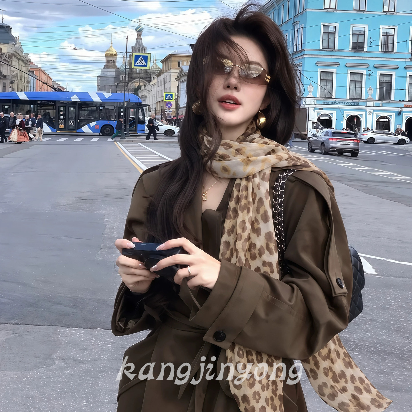 随便一搭都好看复古咖调豹纹围巾
