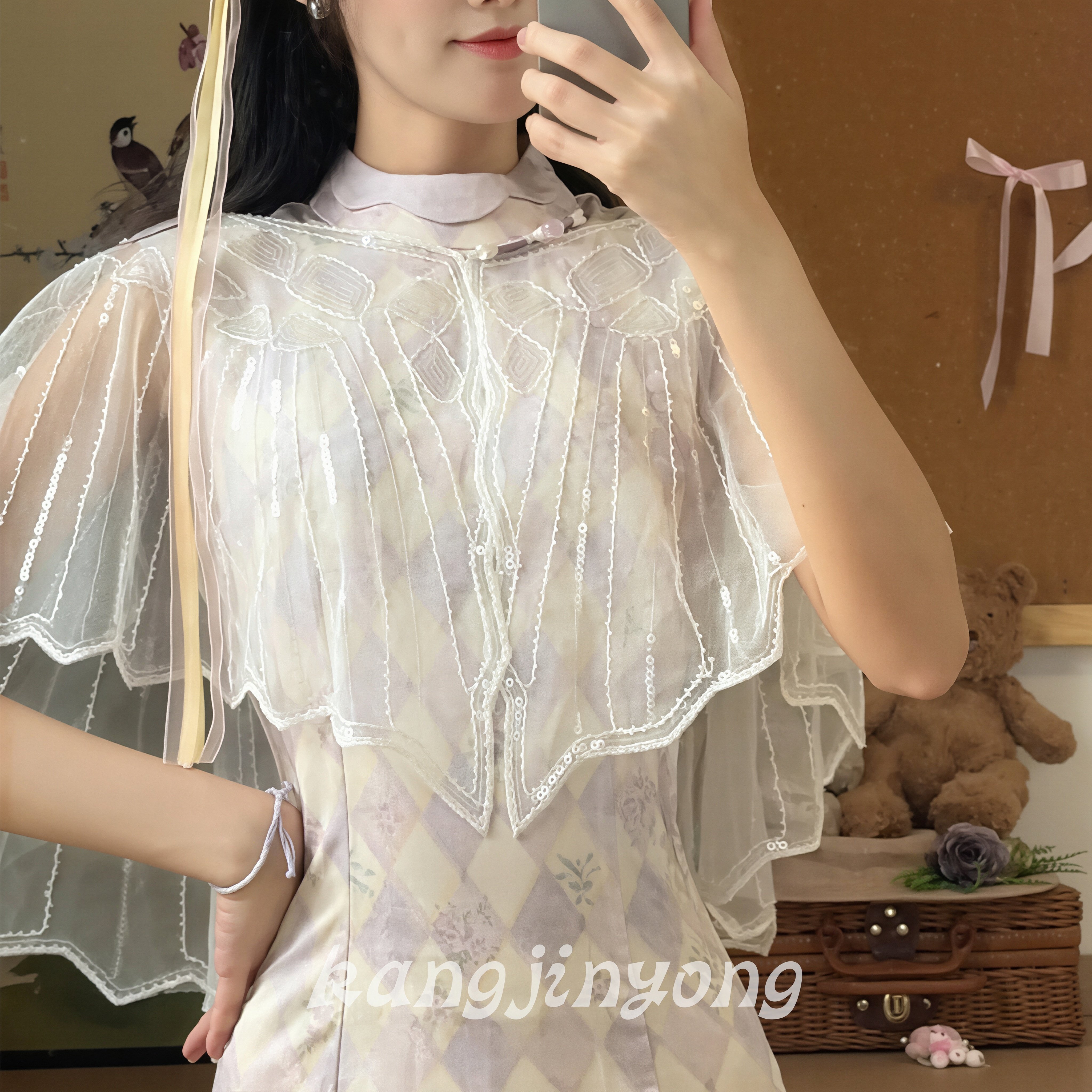 这件纱质云肩拍照巨上镜!