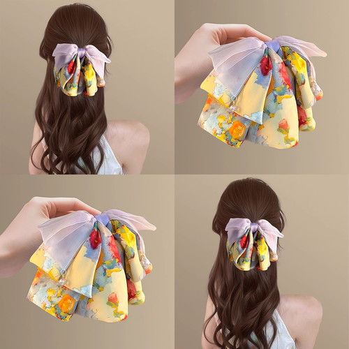 花坞油画！森系网纱蝴蝶结抓夹