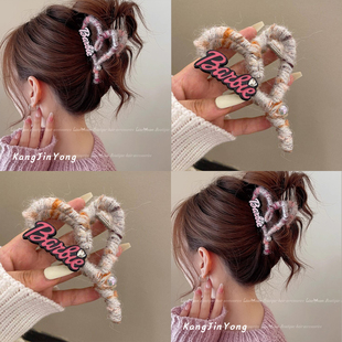 小众设计！毛毛抓夹大号高级感发夹！后脑勺秋冬甜美鲨鱼夹子头饰