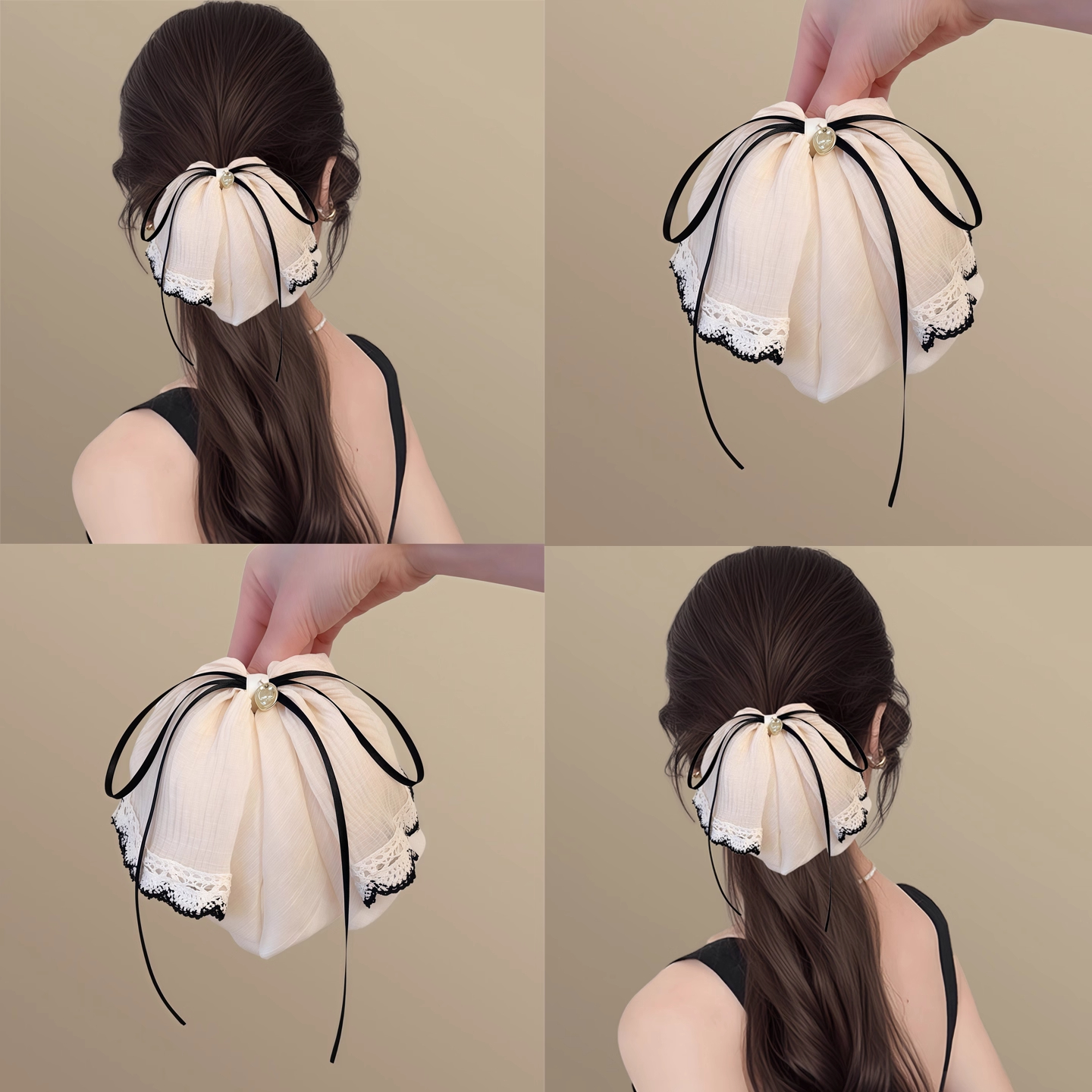 白霜月~优雅褶皱金标裙摆马尾夹！新款丝带日常百搭鲨鱼夹盘发器