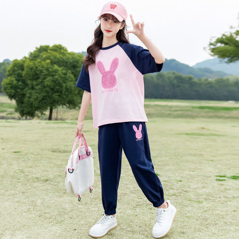 专柜女童运动两件套夏款洋气2026新款女大童夏季短袖套装儿童休闲