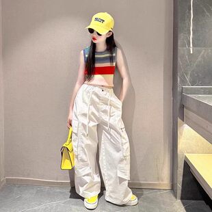 专柜2026炸街女童夏装工装裤套装多巴胺风大童儿童夏季韩系高级感