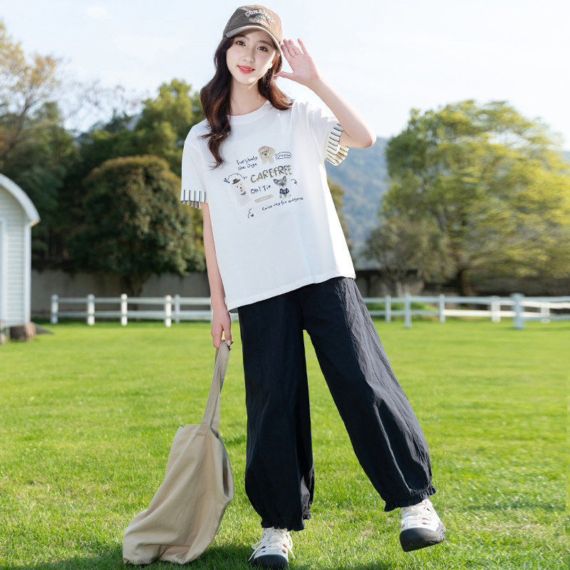 专柜女童短袖t恤夏季2026新款夏装女孩套装中大童时髦运动休闲两
