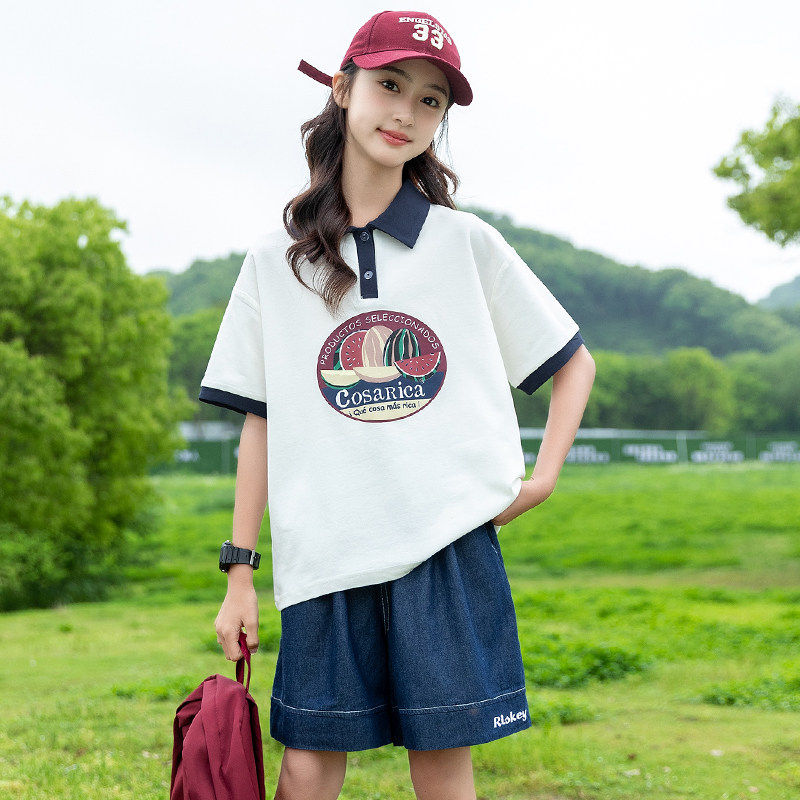 专柜女童短袖t恤夏季套装2026新款中大童女孩洋气夏装儿童polo衫