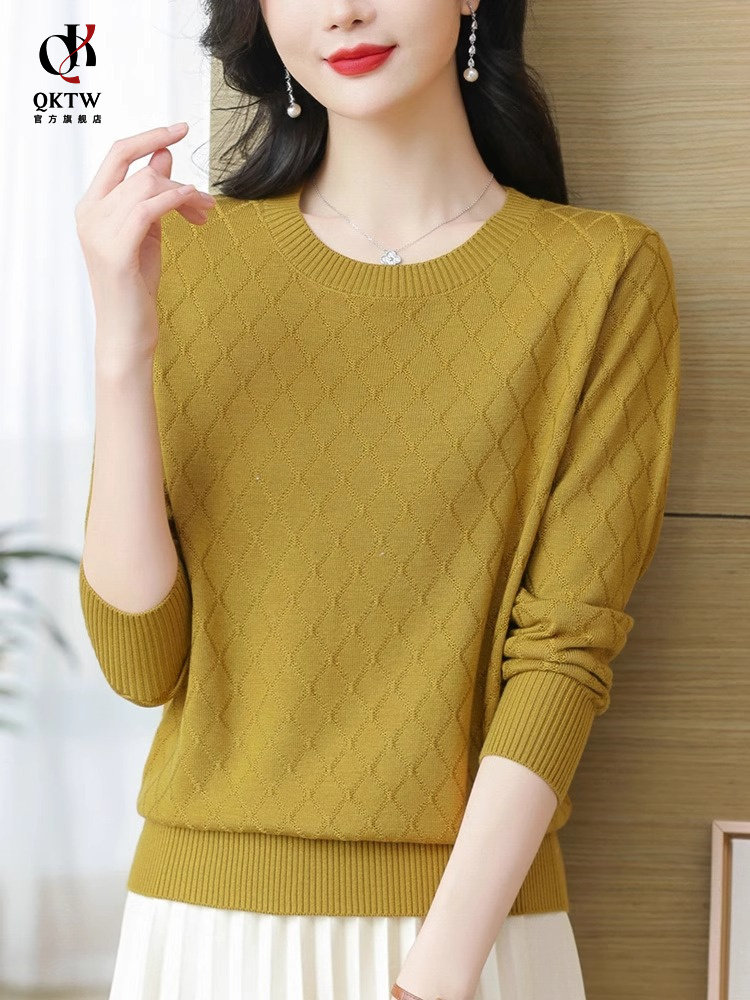 镂空针织衫上衣女高级感秋冬季2025新款宽松遮肚妈妈装休闲打底衫