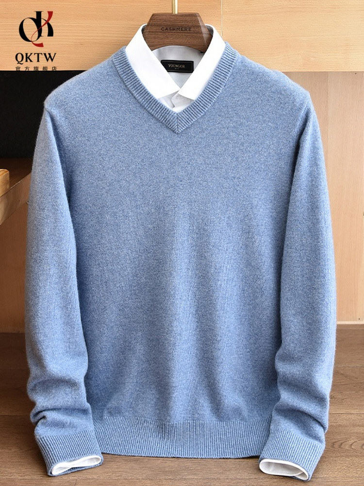 鄂尔多斯市纯羊绒衫男2025新款秋冬季中年商务休闲加厚毛衣打底衫