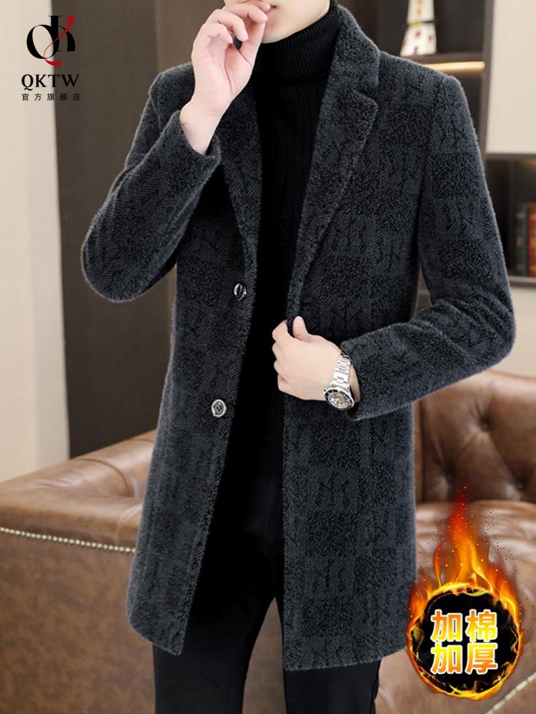 金貂绒外套男2025秋冬季新款中年高端加厚毛呢大衣休闲中长款风衣