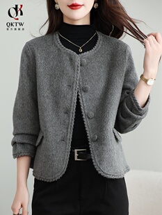 毛呢外套女2025新款秋冬季中年小香风双面羊毛上衣小个子短款大衣