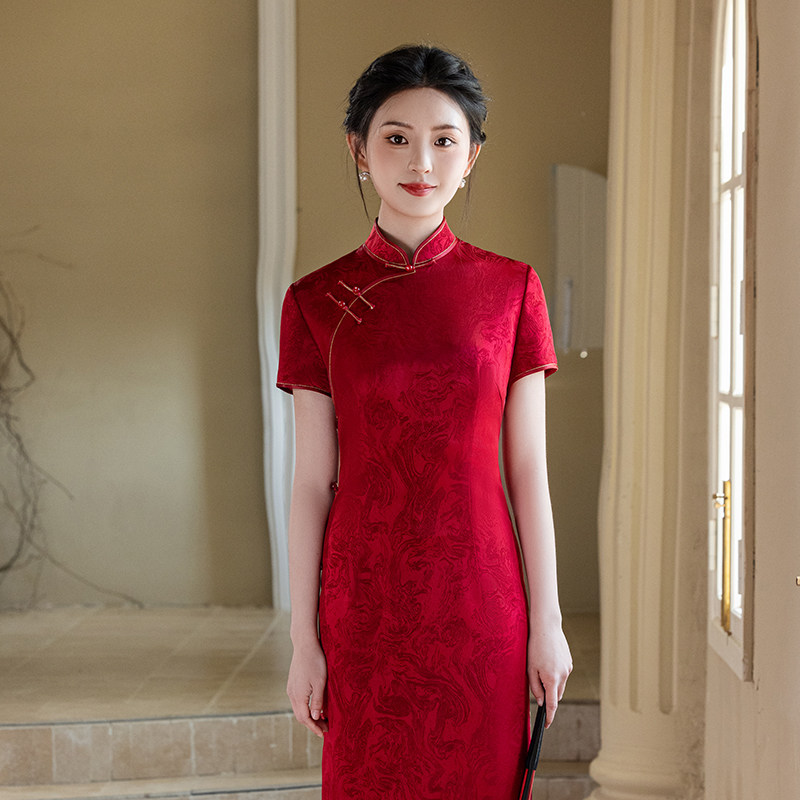 红色妈妈婚宴礼服旗袍女