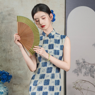 改良格子复古旗袍2026新款女夏无袖民国风苏式文艺气质素雅新中式