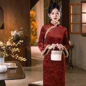 年轻款 红色秋冬旗袍2025年新款 气质高端加绒加厚长袖 改良连衣裙女