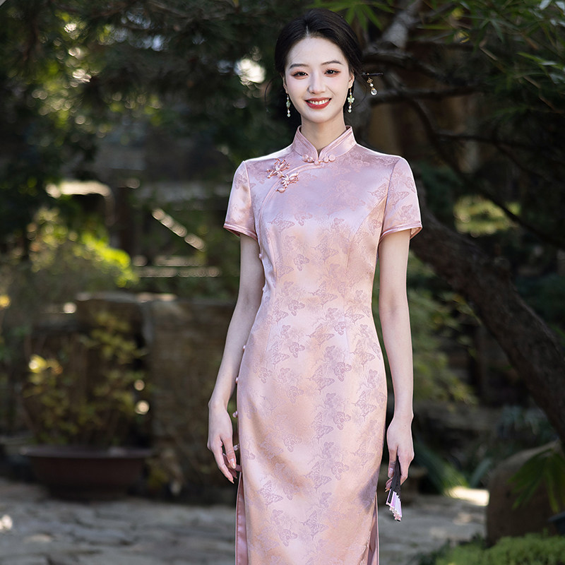 新中式改良旗袍2025春夏醋酸粉
