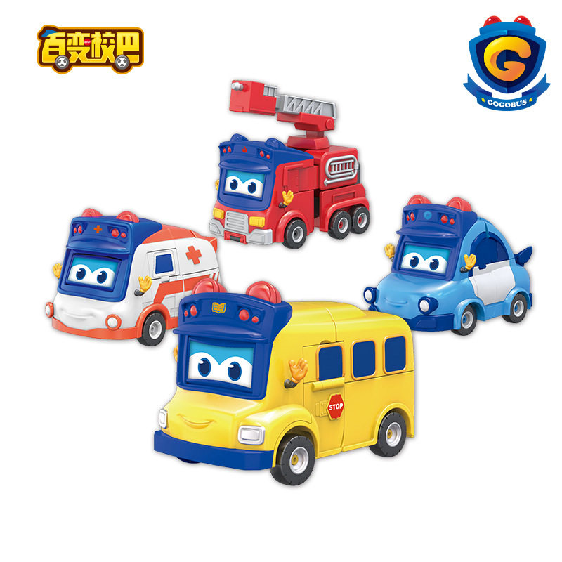 百变校巴变形变脸汽车机器人儿童玩具男孩合体歌德警察医生消防车