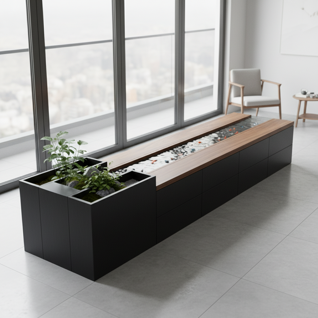 定制不锈钢循环流水茶馆泡茶桌茶室水景景观过滤养鱼池禅意茶台