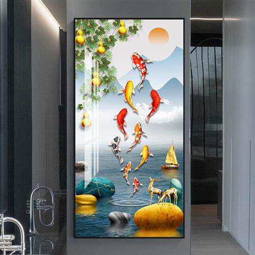 新款玄关客厅钻石画满钻九鱼图葫芦手工自己贴钻十字绣线绣5d竖版