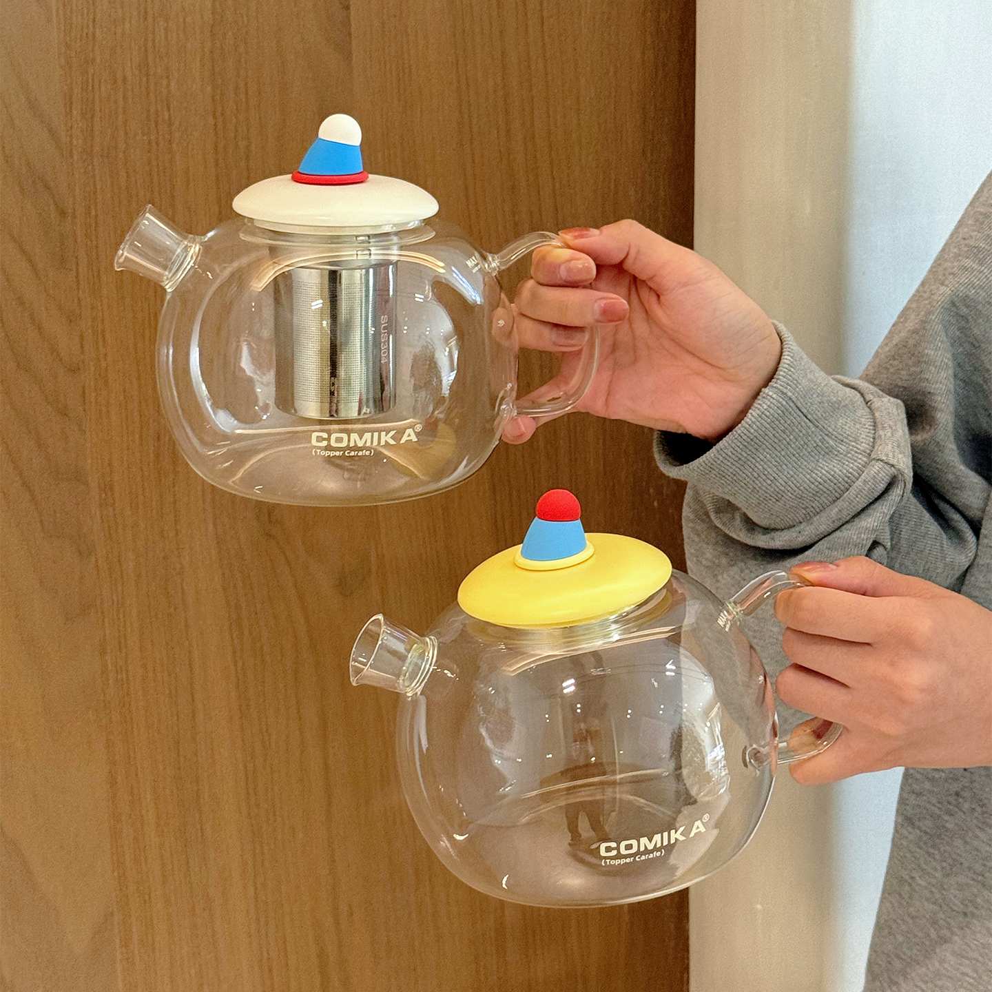 comika口咔帽子水壶可爱养生大容量煮花茶水分离全玻璃耐高低温