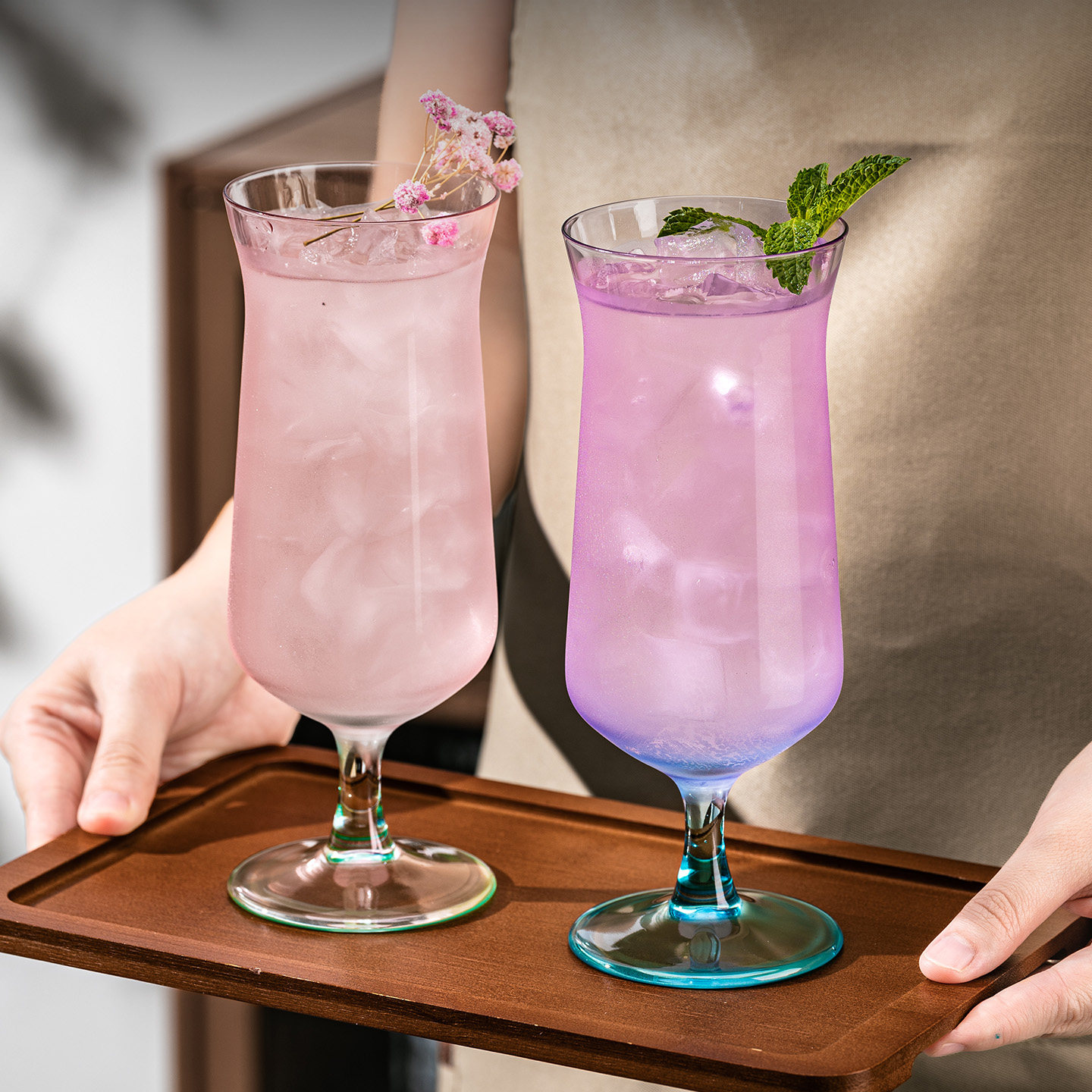 【超薄水晶】彩色高脚果汁杯