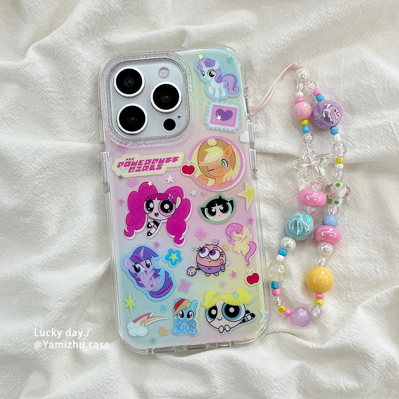 日韩风可爱卡通带链条适用苹果16手机壳网红iPhone14pro小众超火16PRO新款女款13硅胶15ProMax防摔全包保护套