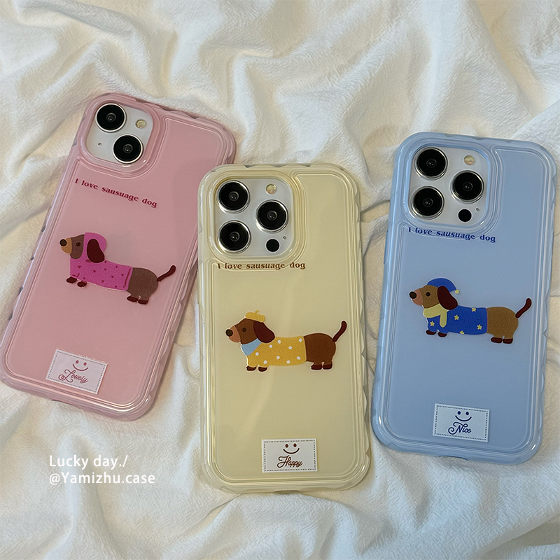 趣味卡通腊肠狗适用苹果15手机壳iPhone14pro小众新款13硅胶15ProMax女款12防摔11情侣简约创意全包软壳男生