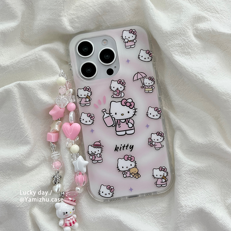 卡通可爱HelloKitty带链条适用苹果16手机壳超火网红iPhone14pro小众16PRO新款13硅胶15ProMax女款防摔全包软