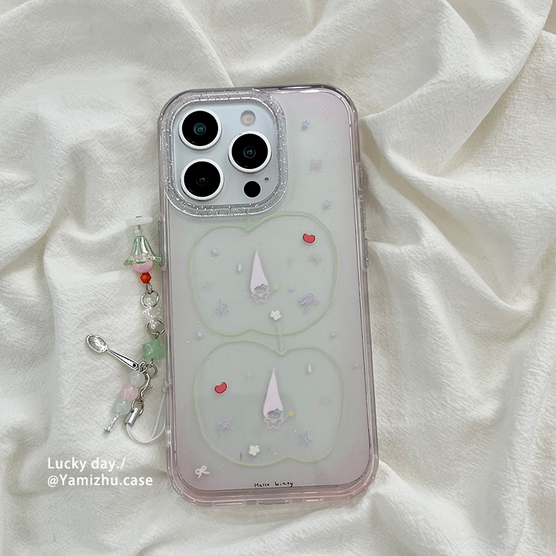 韩风线条可爱卡通带链条适用iphone苹果16手机壳简约少女轻奢14pro小众16PRO新款女款13硅胶15ProMax防摔全包