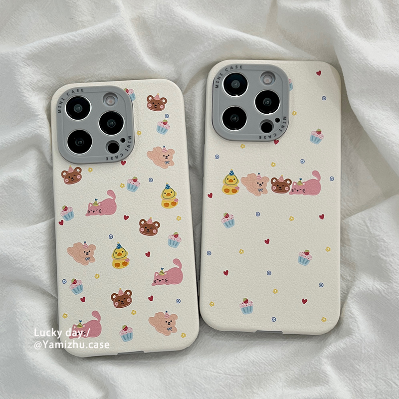 趣味可爱卡通适用苹果16手机壳皮质简约iPhone14pro小众16PRO新款女款13硅胶15ProMax防摔情侣全包保护套软壳