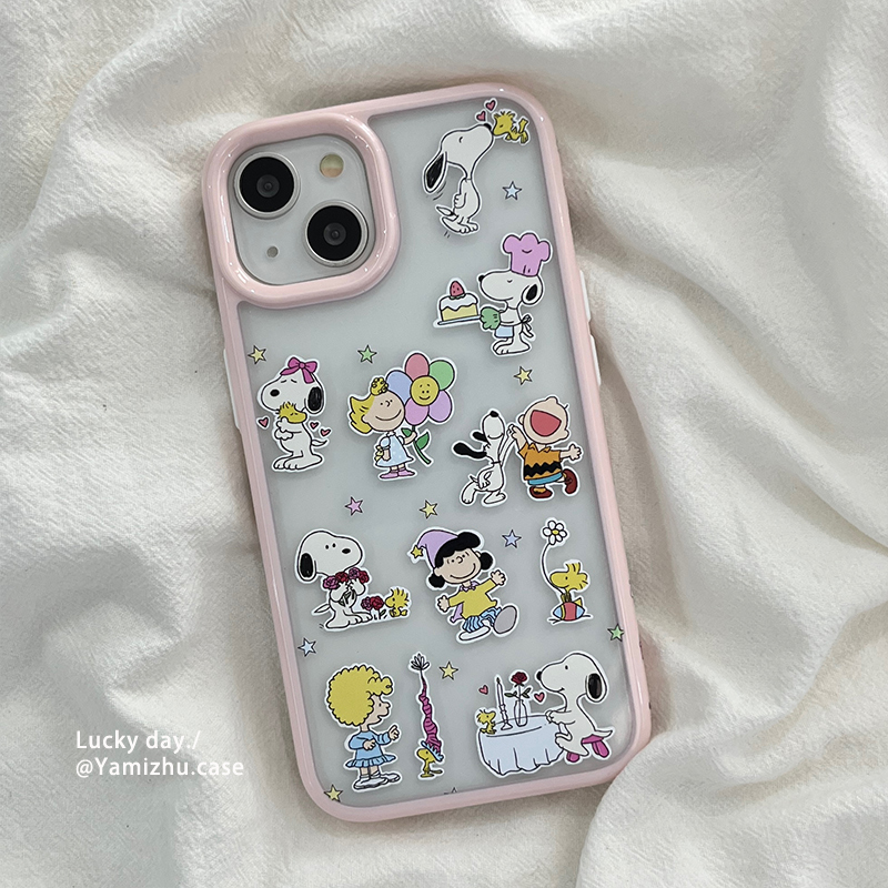 可爱卡通史努比插图适用苹果16手机壳iPhone14pro小众男生16PRO新款13硅胶15ProMax女款防摔透明趣味全包软壳