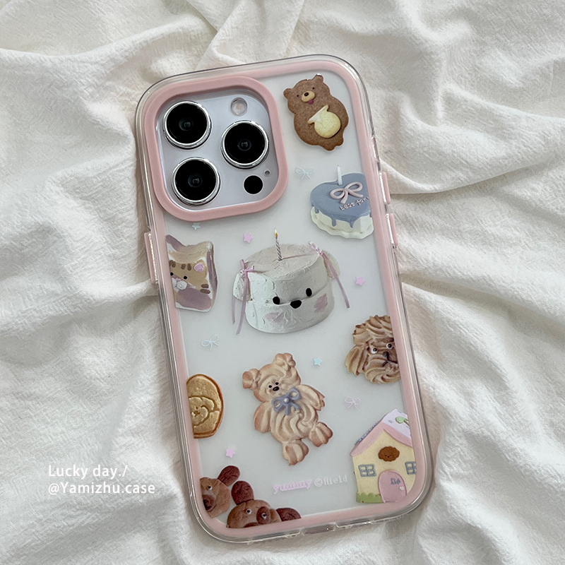 韩系趣味饼干奶油小熊适用苹果16手机壳可爱创意iPhone14pro小众16PRO新款13硅胶15ProMax女款防摔全包保护套