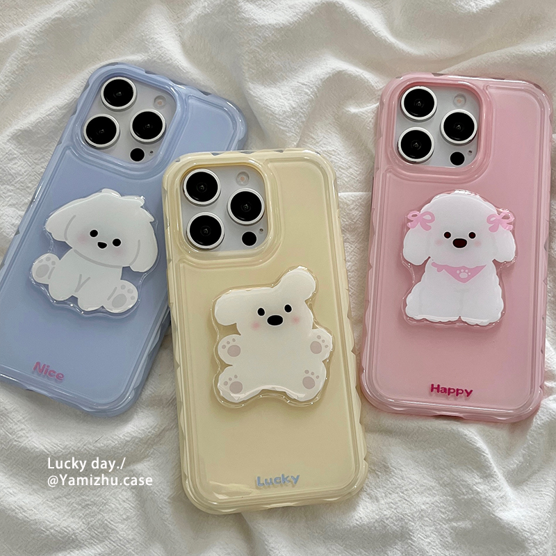 立体可爱小狗适用苹果16手机壳韩系超萌iPhone14pro小众16PRO新款13硅胶15ProMax女款12防摔全包软壳简约情侣
