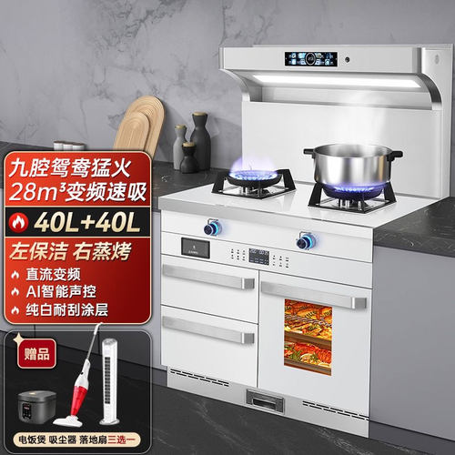 火星人雅时光集成灶白色家用一体式油烟机燃气灶独立蒸烤变频吸力