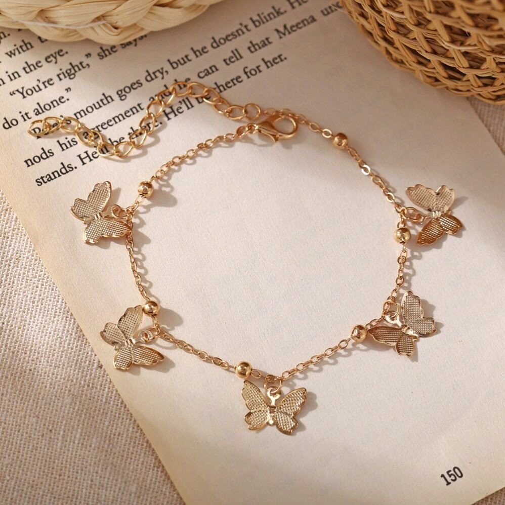 Butterfly Pendant Anklet jewelry沙滩脚饰镂空蝴蝶吊坠手工脚链