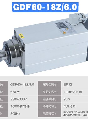 HQD翰琪前程方形风冷 电机GDF60-18Z/6.0KW木工雕刻开料机电主轴