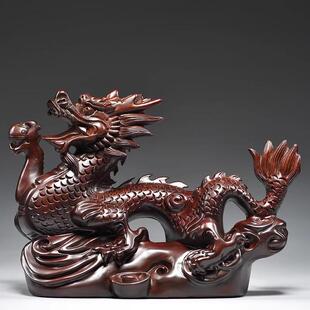黑檀木雕龙摆件实木龙生肖动物客厅办公室家居装 饰红木工艺品礼品