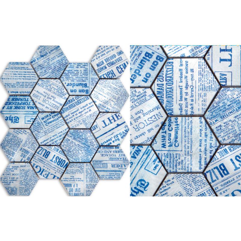 北欧不锈钢金属六角马赛克瓷砖蓝金色陶瓷六边形餐厅卫生间装饰墙