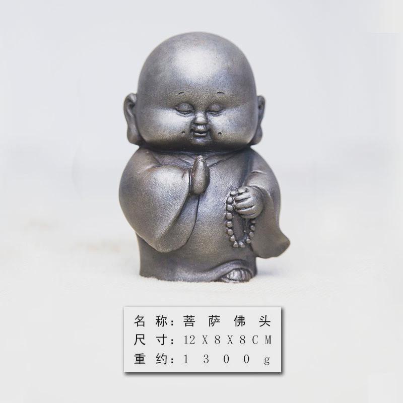 禅意中式可爱诵经小和尚纯手工铸铁装饰品树脂桌面养茶宠家居摆件